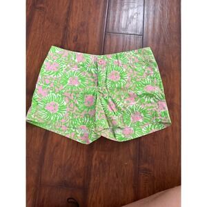Lilly Pulitzer Callahan Shorts Womens 6 Pink Green Floral Tropical Cotton